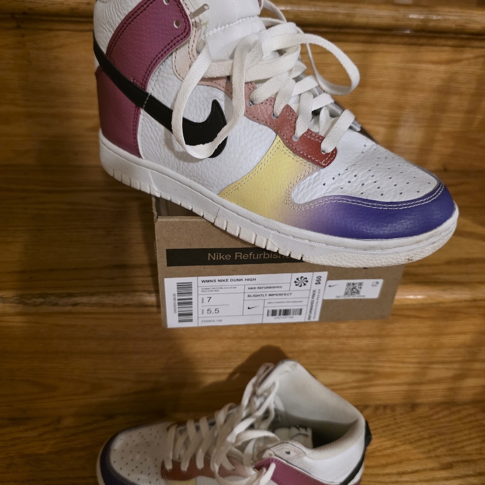 Nike Dunk High in White, Pink, and Yellow